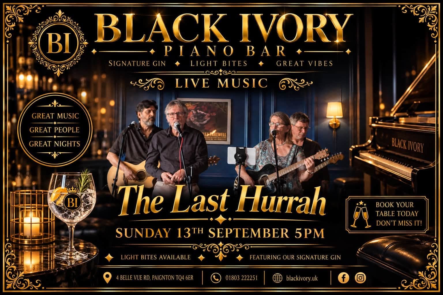 The Last Hurrah poster: live music, Sunday 13 September 5pm
