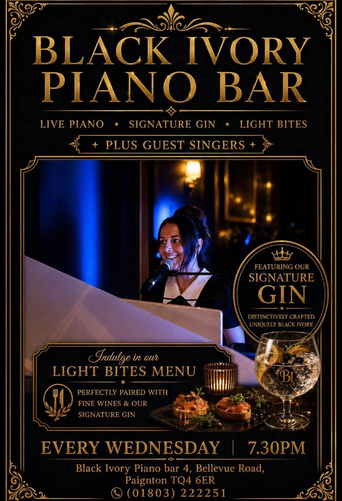 Live piano plus guest singers poster, every Wednesday 7.30pm